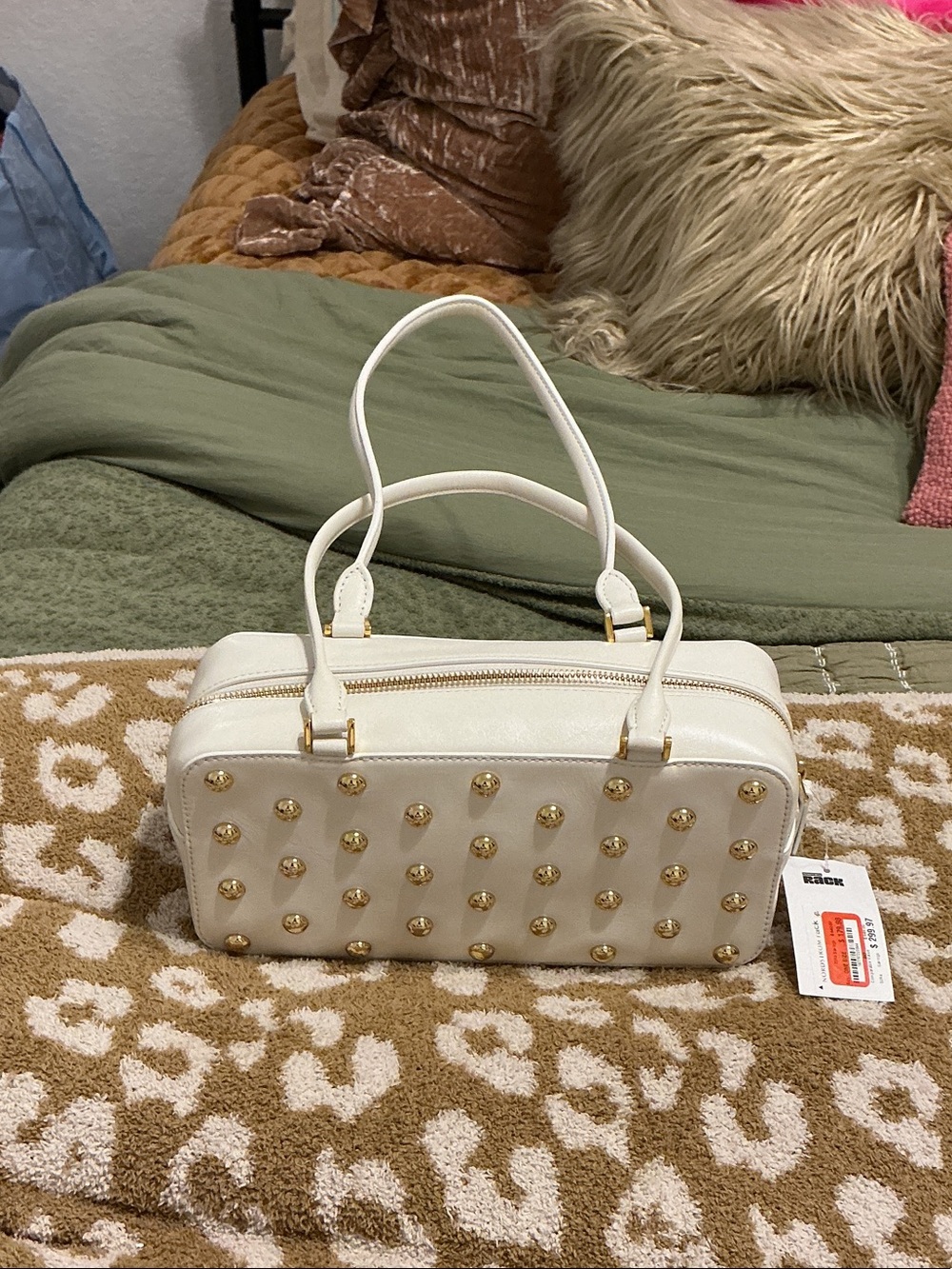 Veronica Beard White Studded Top-Handle Satchel